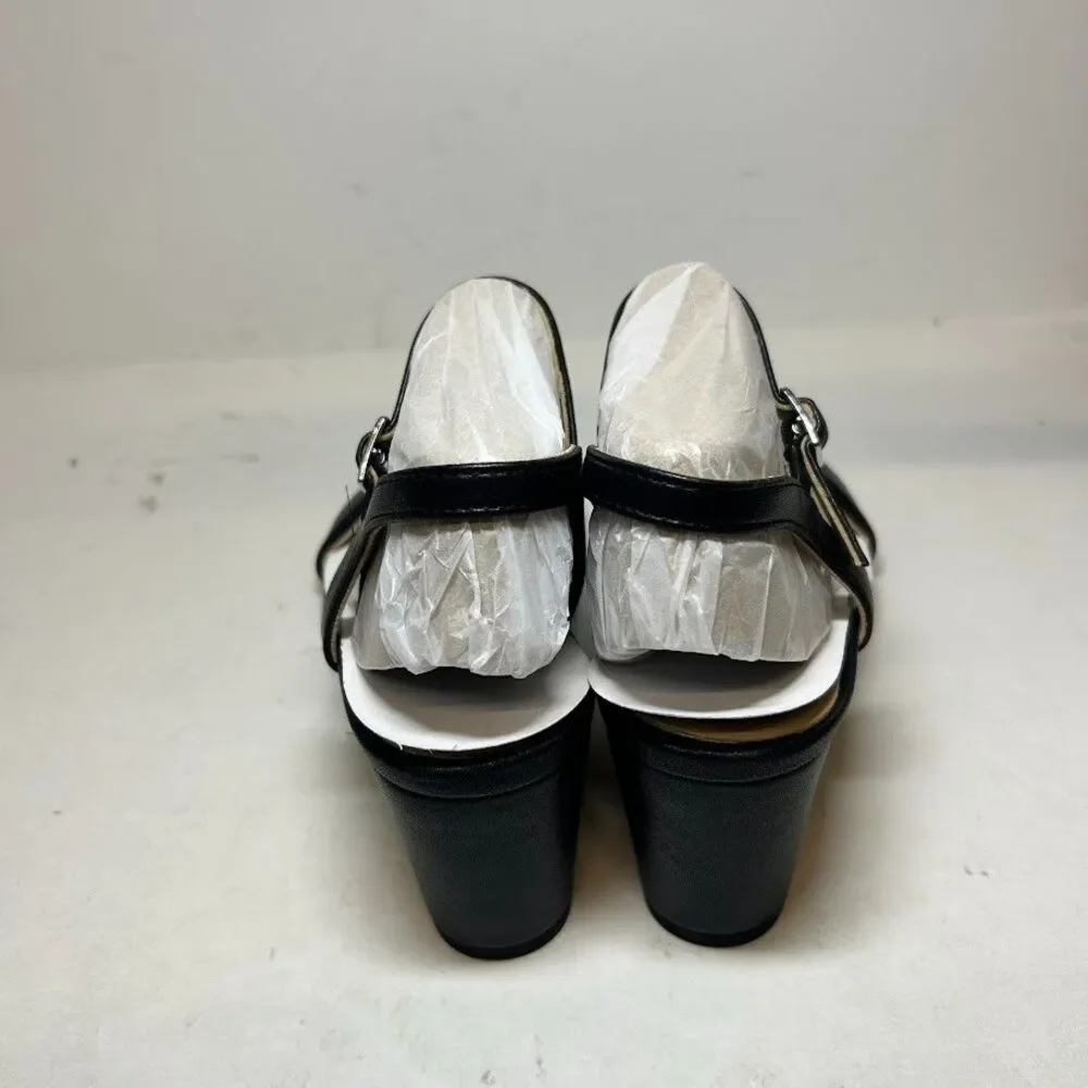 Naturalizer Womens 8.5 W Black Faux Leather Bristol Block Heel Sandals NIB ON8